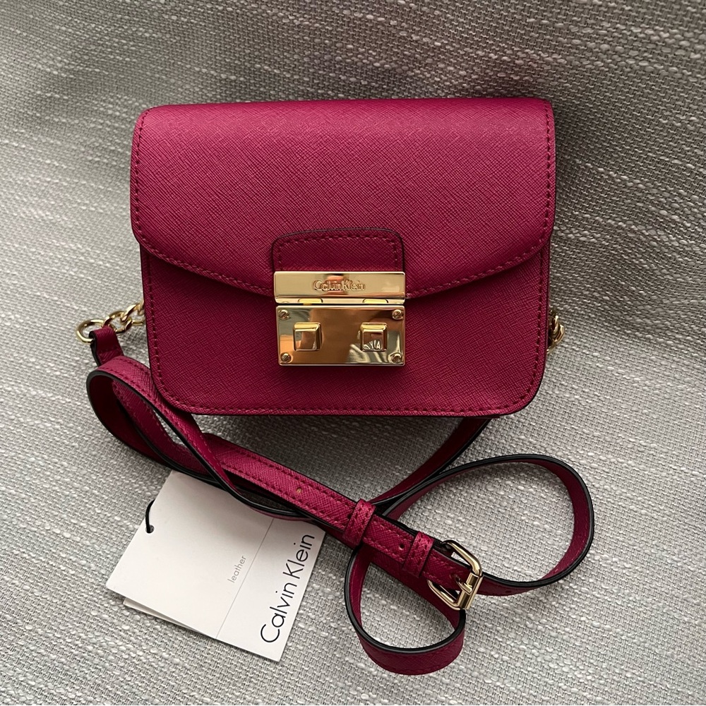 New Calvin Klein Saffiano Push-Lock Crossbody